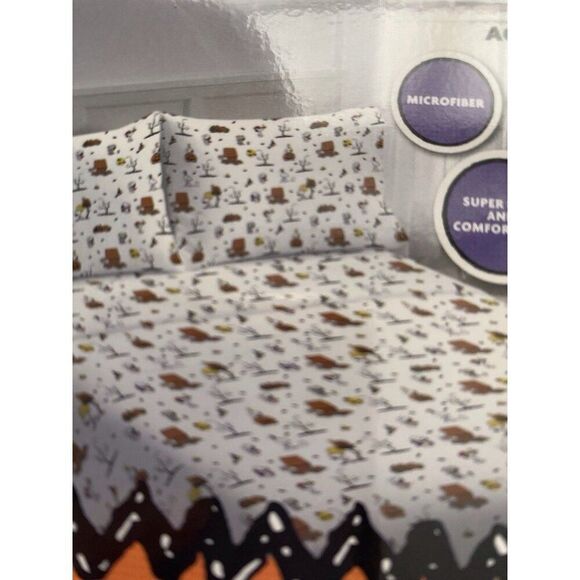 Peanuts Snoopy Woodstock Halloween QUEEN Size Sheet Set Doghouse Pumpkin Moon - Picture 3 of 16